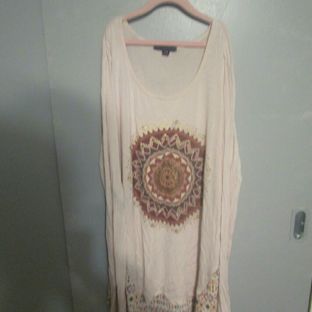 Multi color design on pink long sleeve shirt